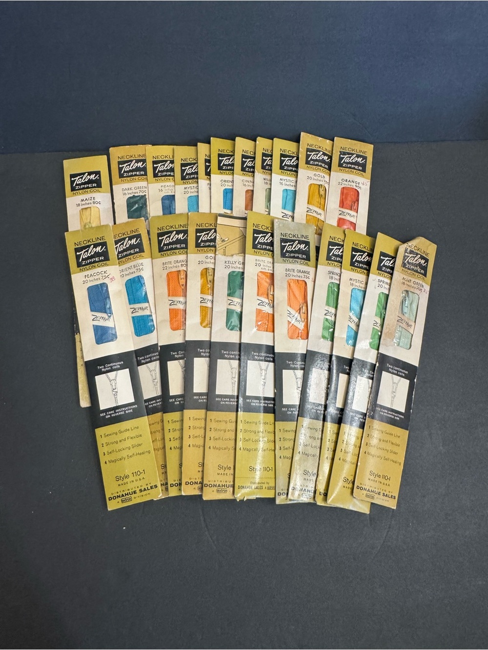 Talon Vintage Zippers Lot Of 21 Sizes And Colors NOS NEW Dress Neckline Trousers